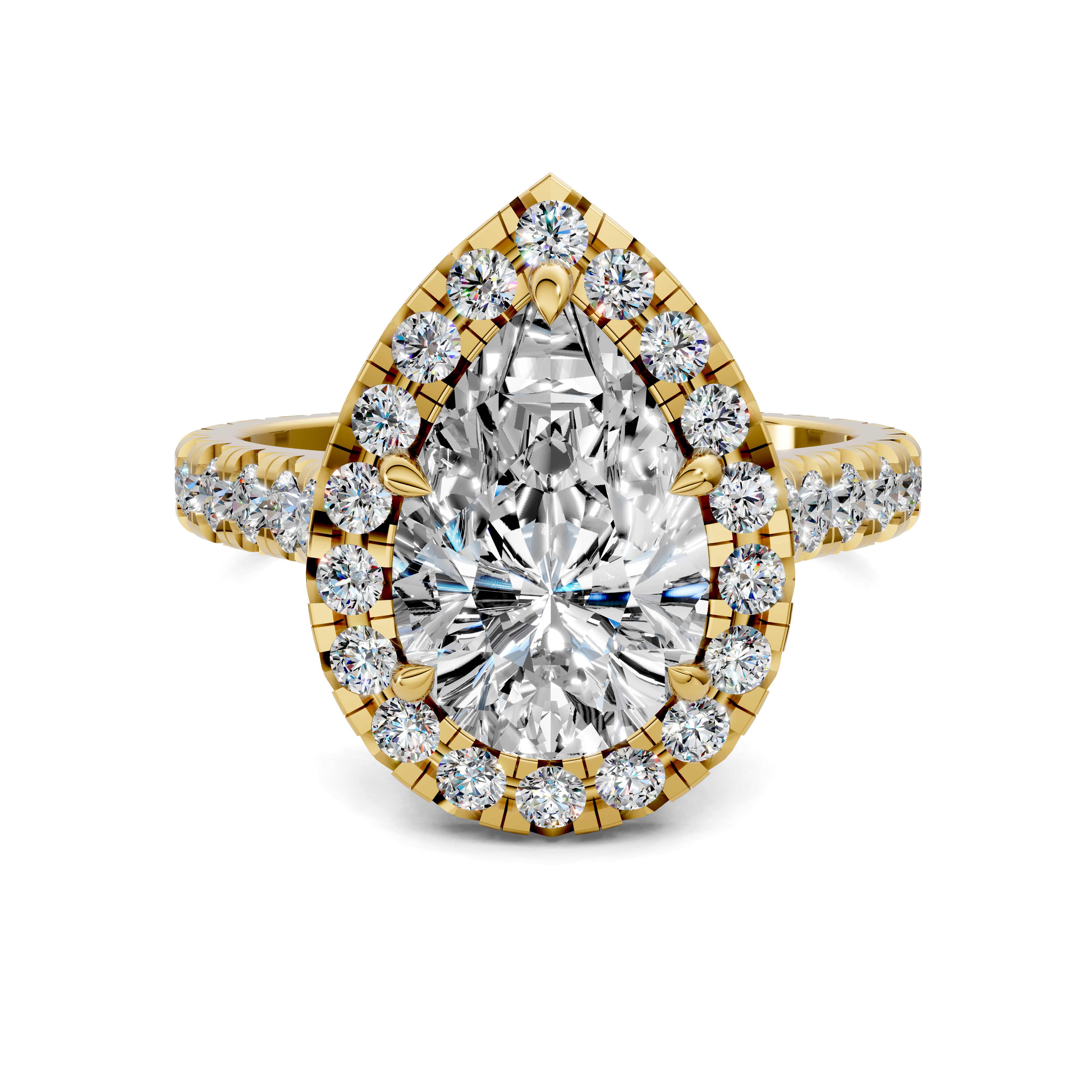 Elio Pear Halo Three-Quarter Coverage Diamond Ring