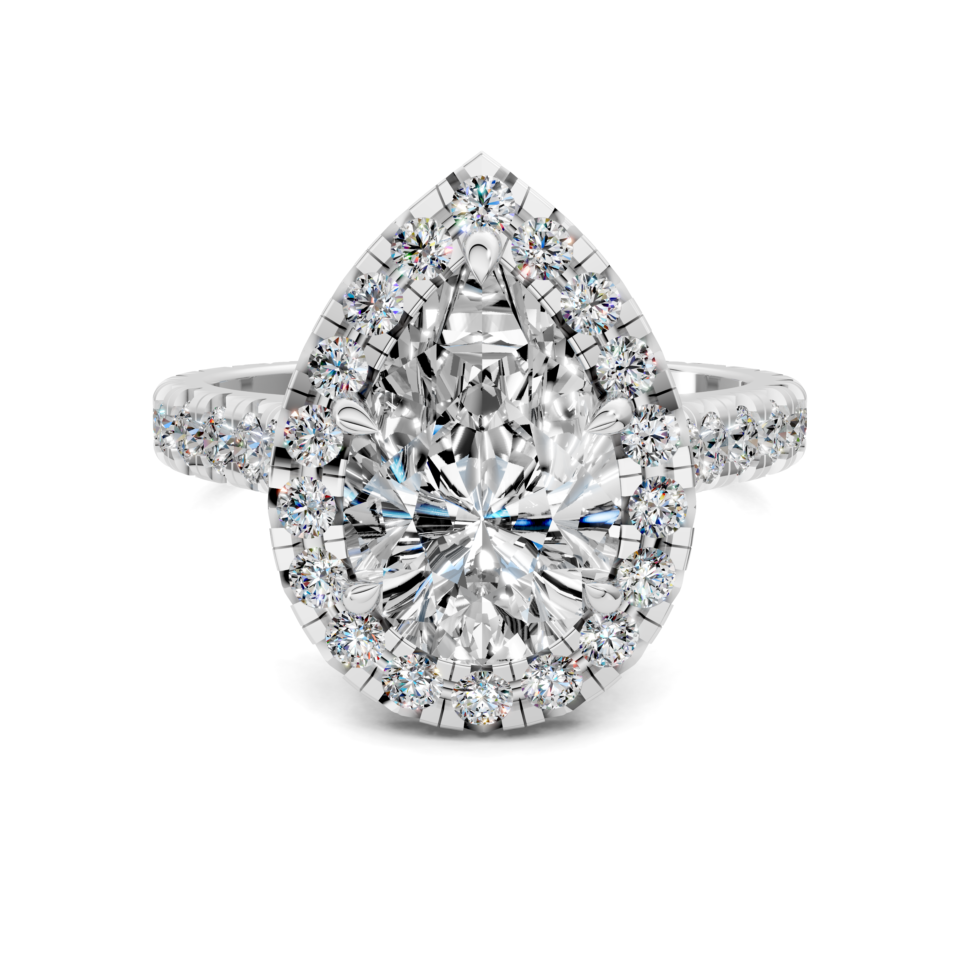 Elio Pear Halo Three-Quarter Coverage Diamond Ring