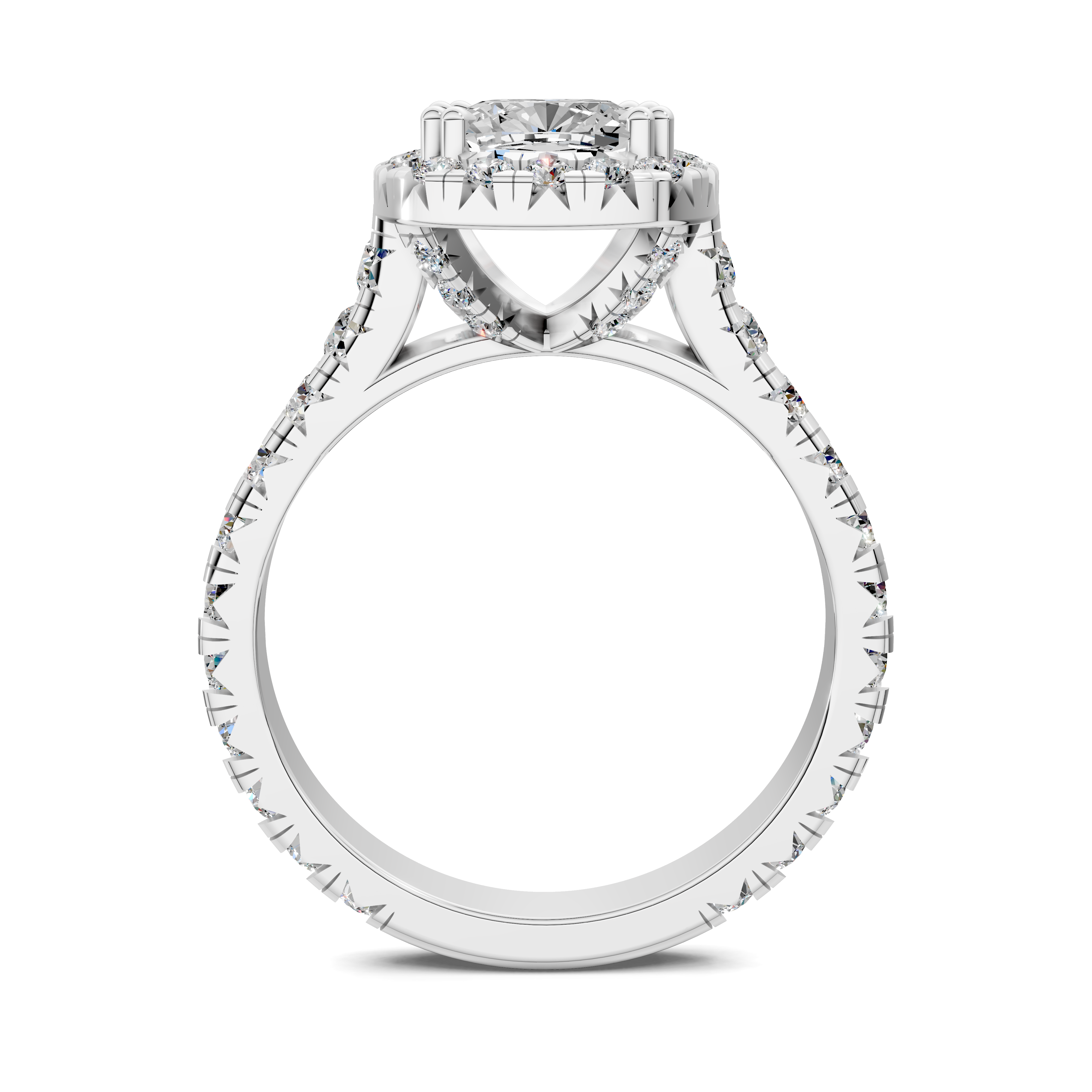 Ava Cushion Halo Three-Quarter Coverage Diamond Ring