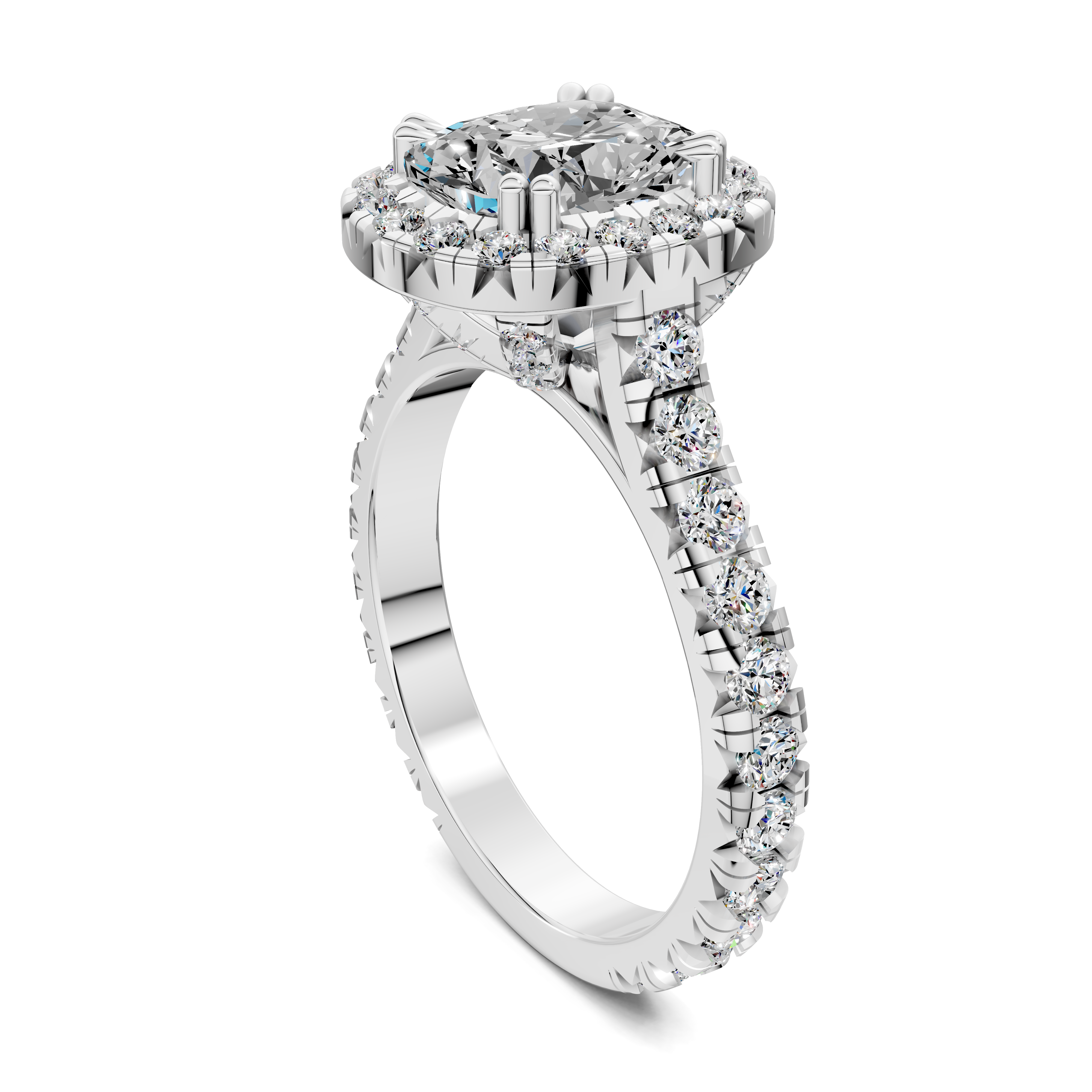 Ava Cushion Halo Three-Quarter Coverage Diamond Ring