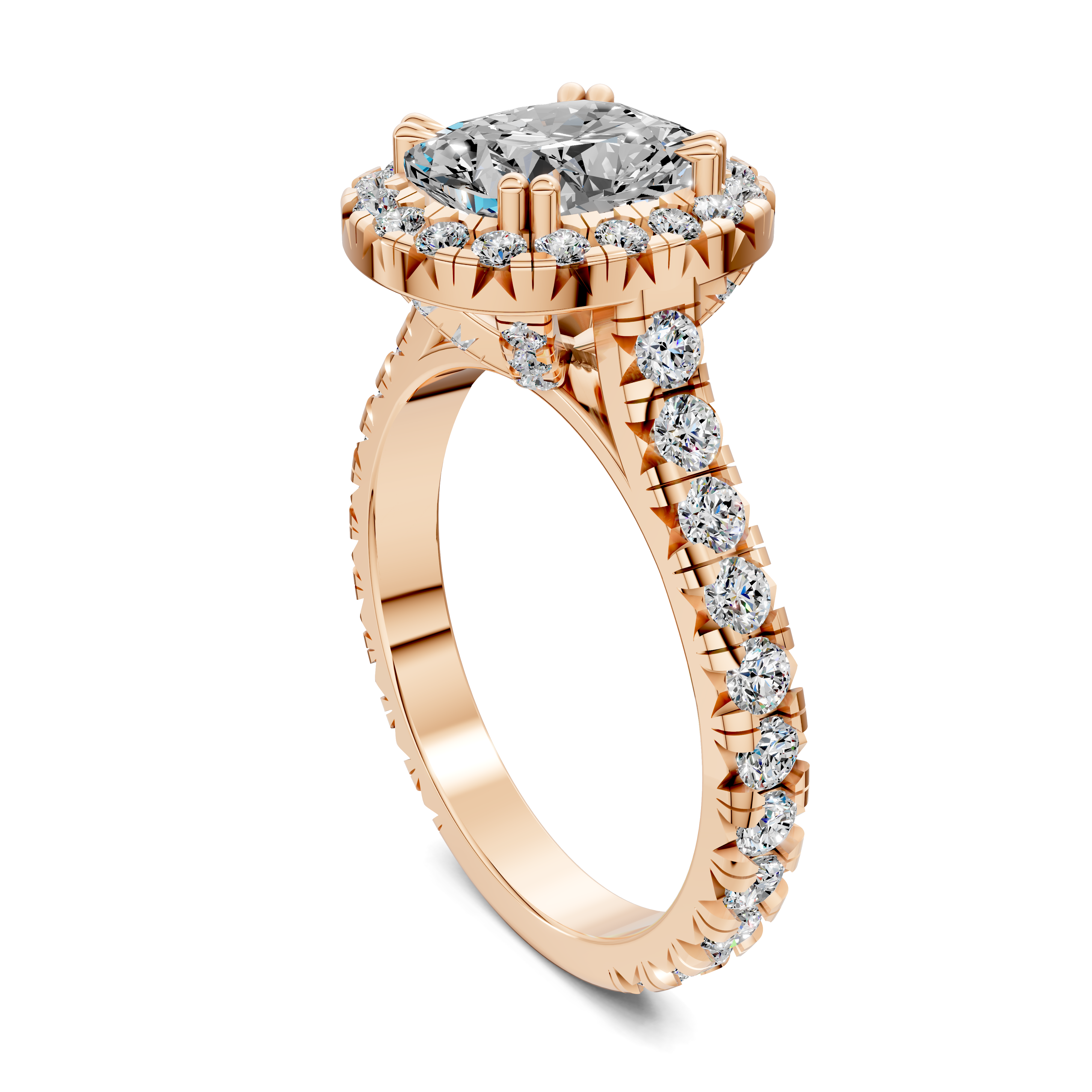 Ava Cushion Halo Three-Quarter Coverage Diamond Ring