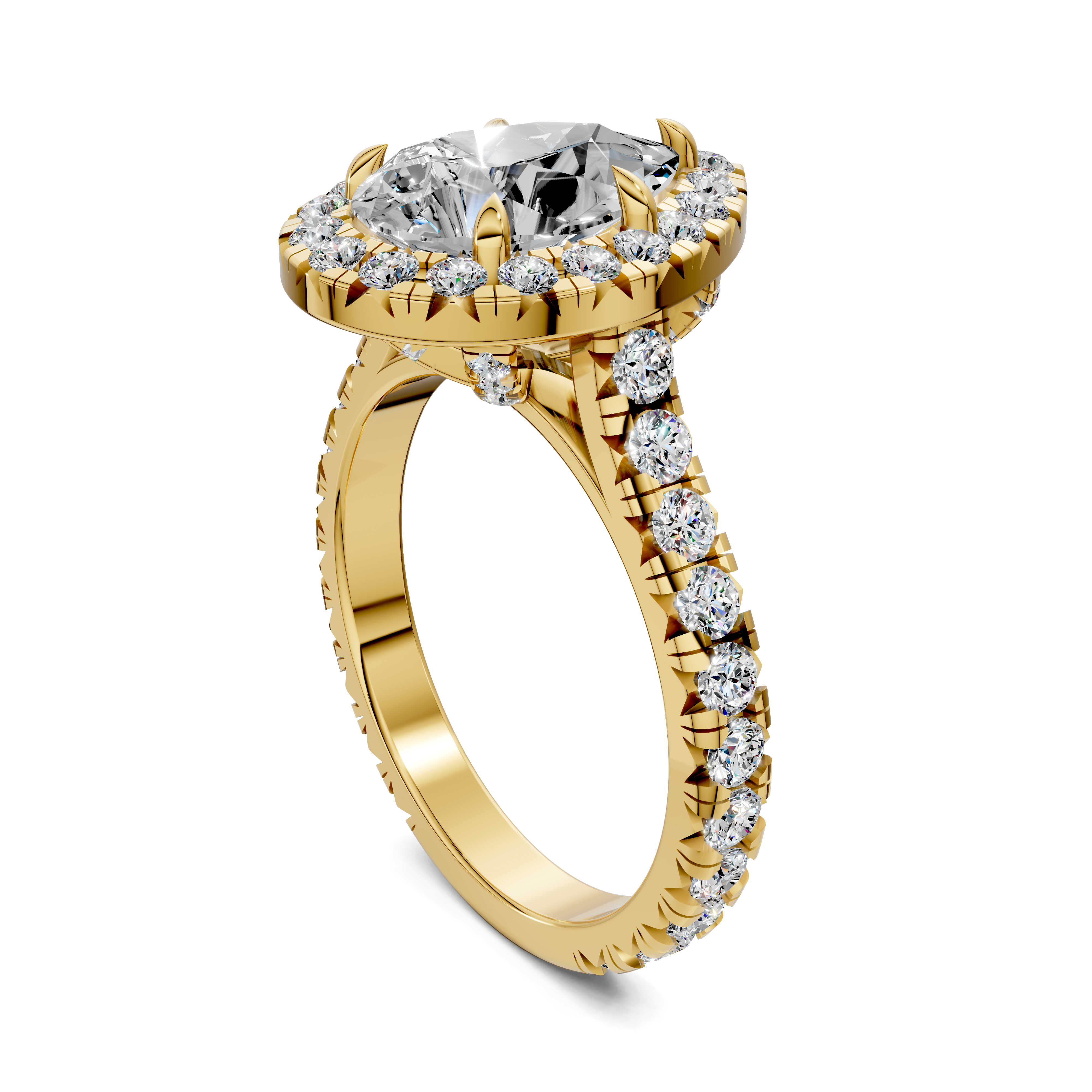 Elio Pear Halo Three-Quarter Coverage Diamond Ring