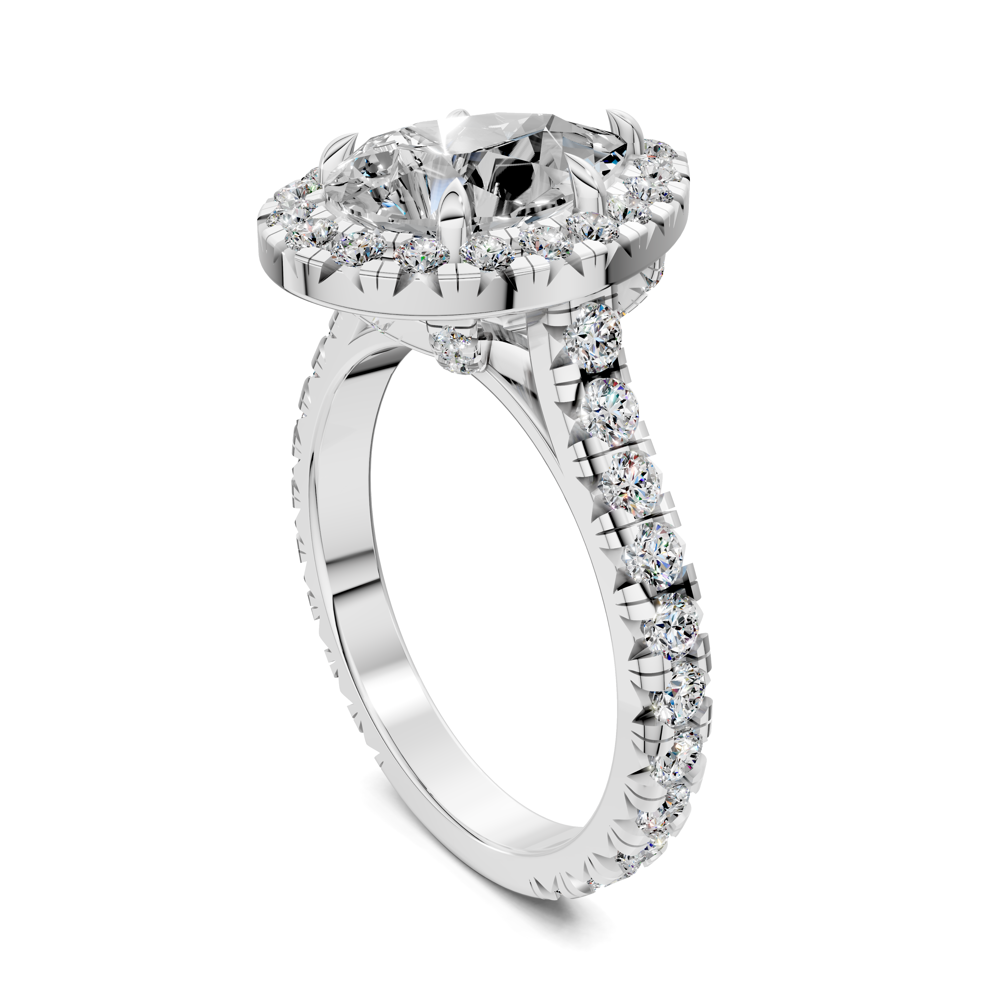 Elio Pear Halo Three-Quarter Coverage Diamond Ring
