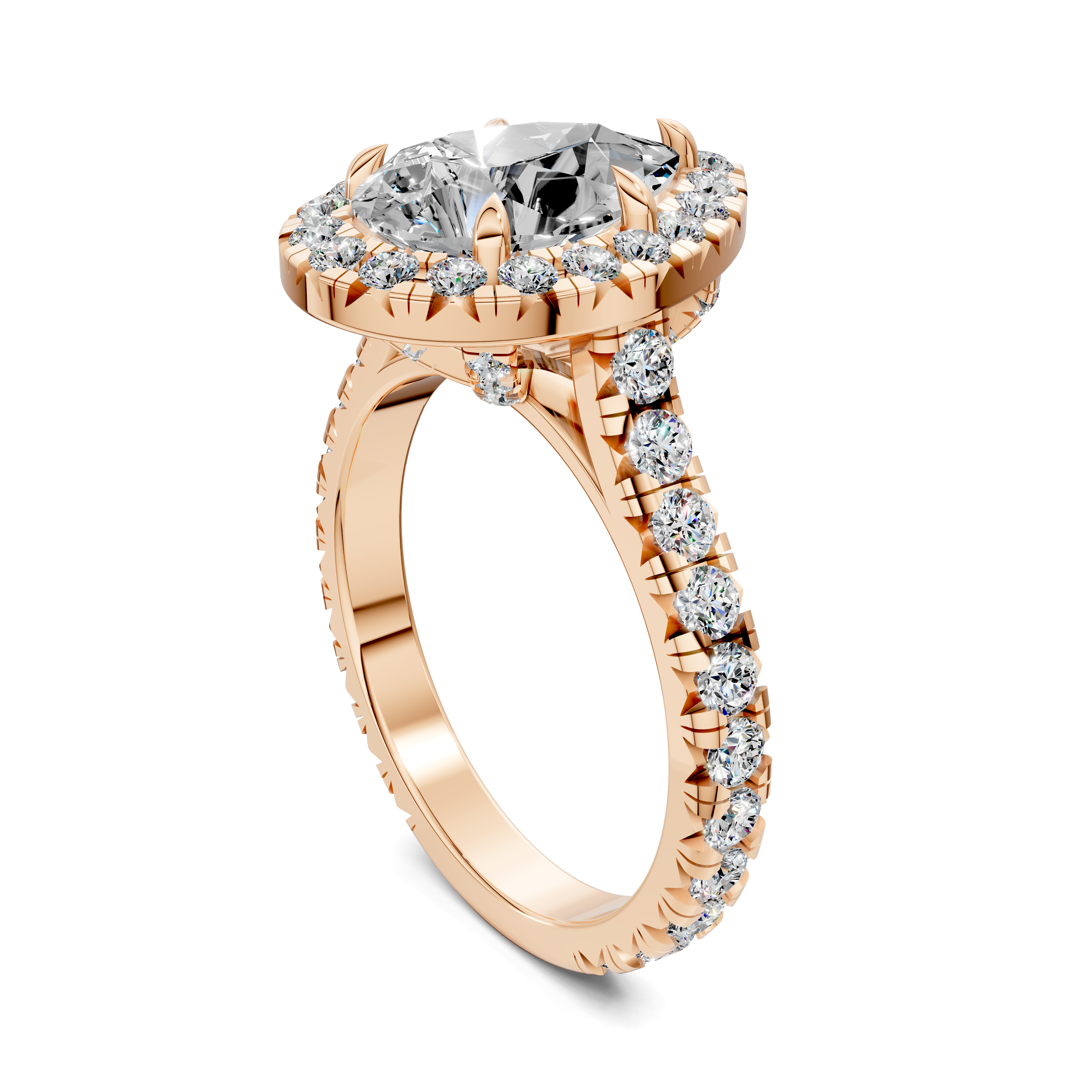 Elio Pear Halo Three-Quarter Coverage Diamond Ring