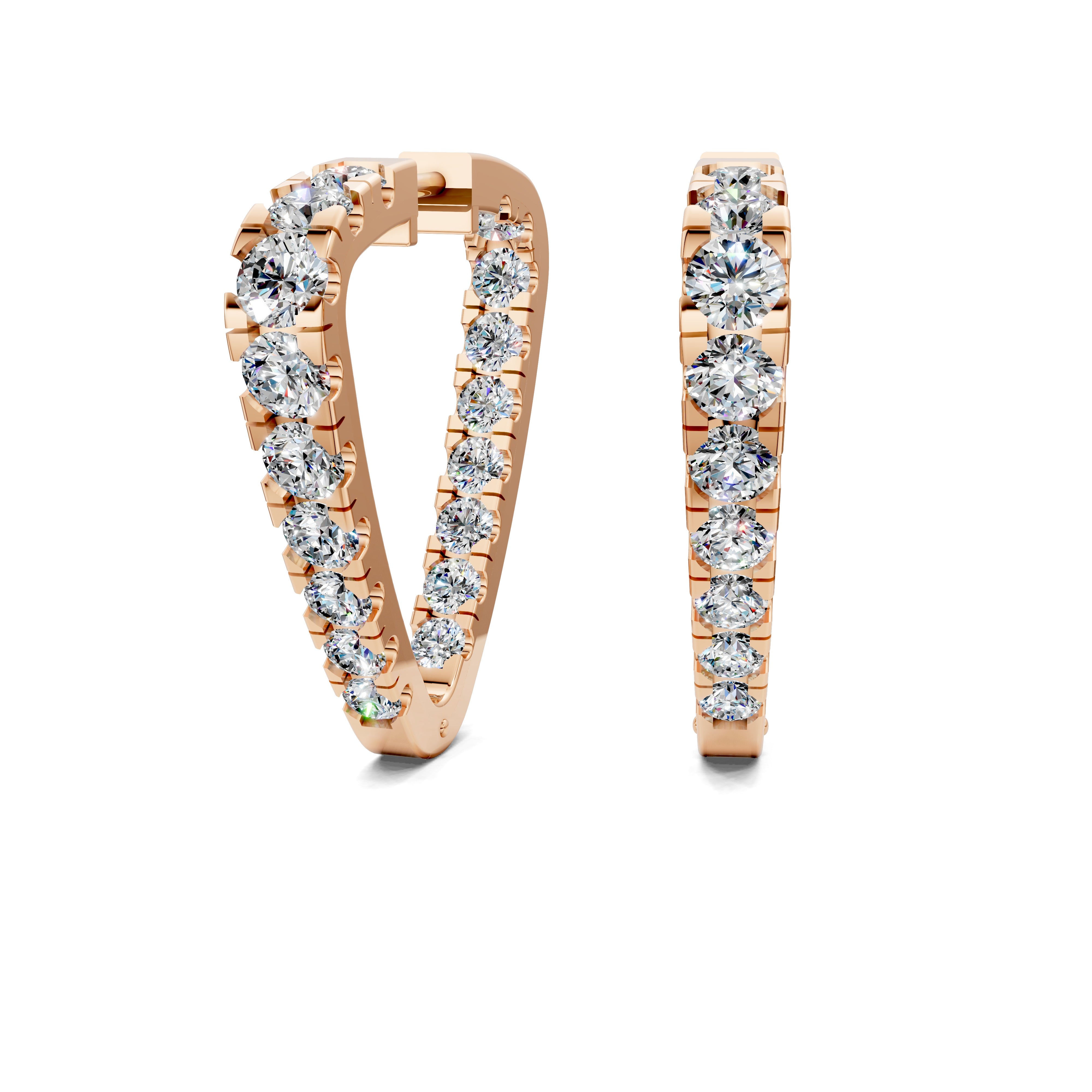 Lotus Triangle Inside-Out Round Diamond Hoop Earrings