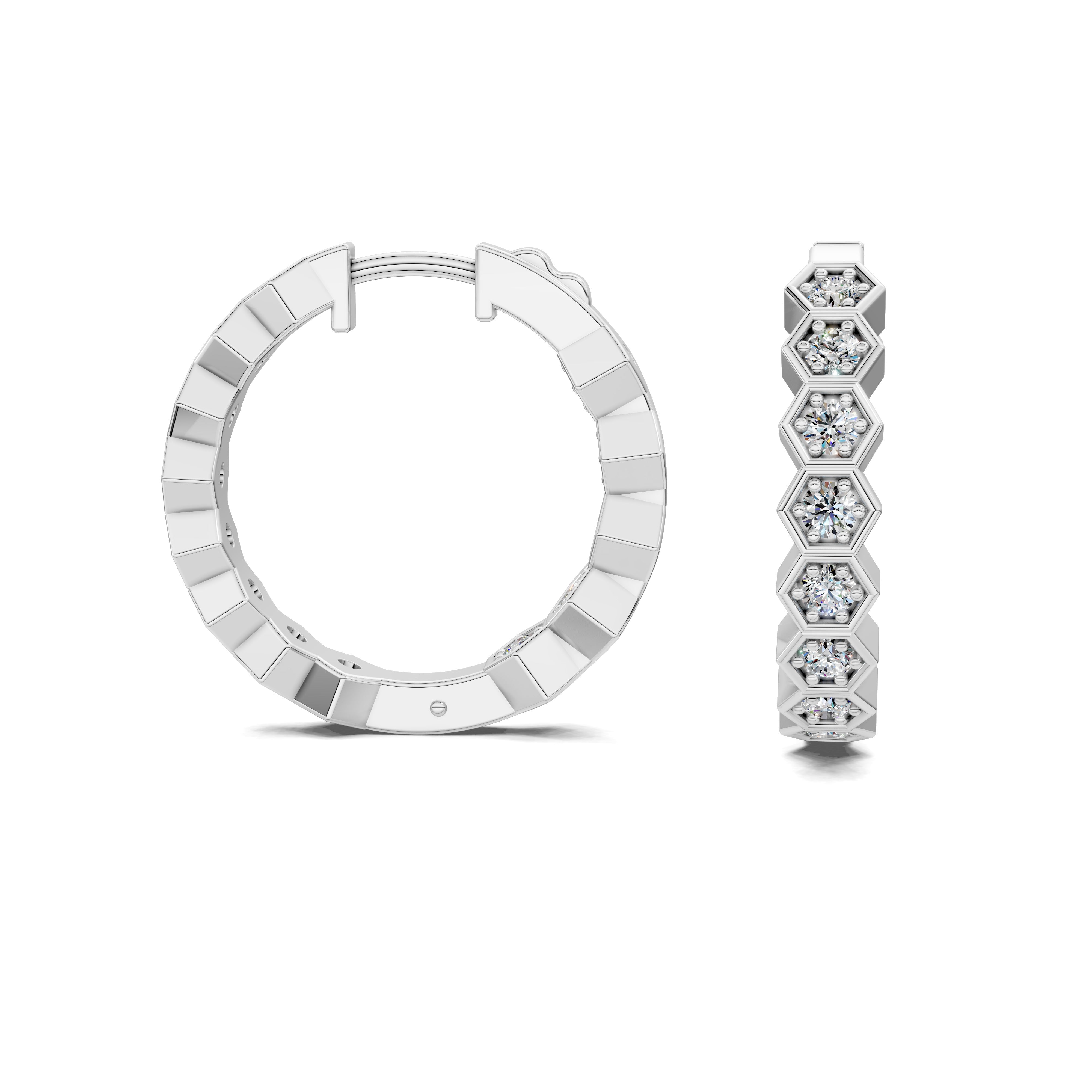Honeycomb Round Diamond Hoop Earrings