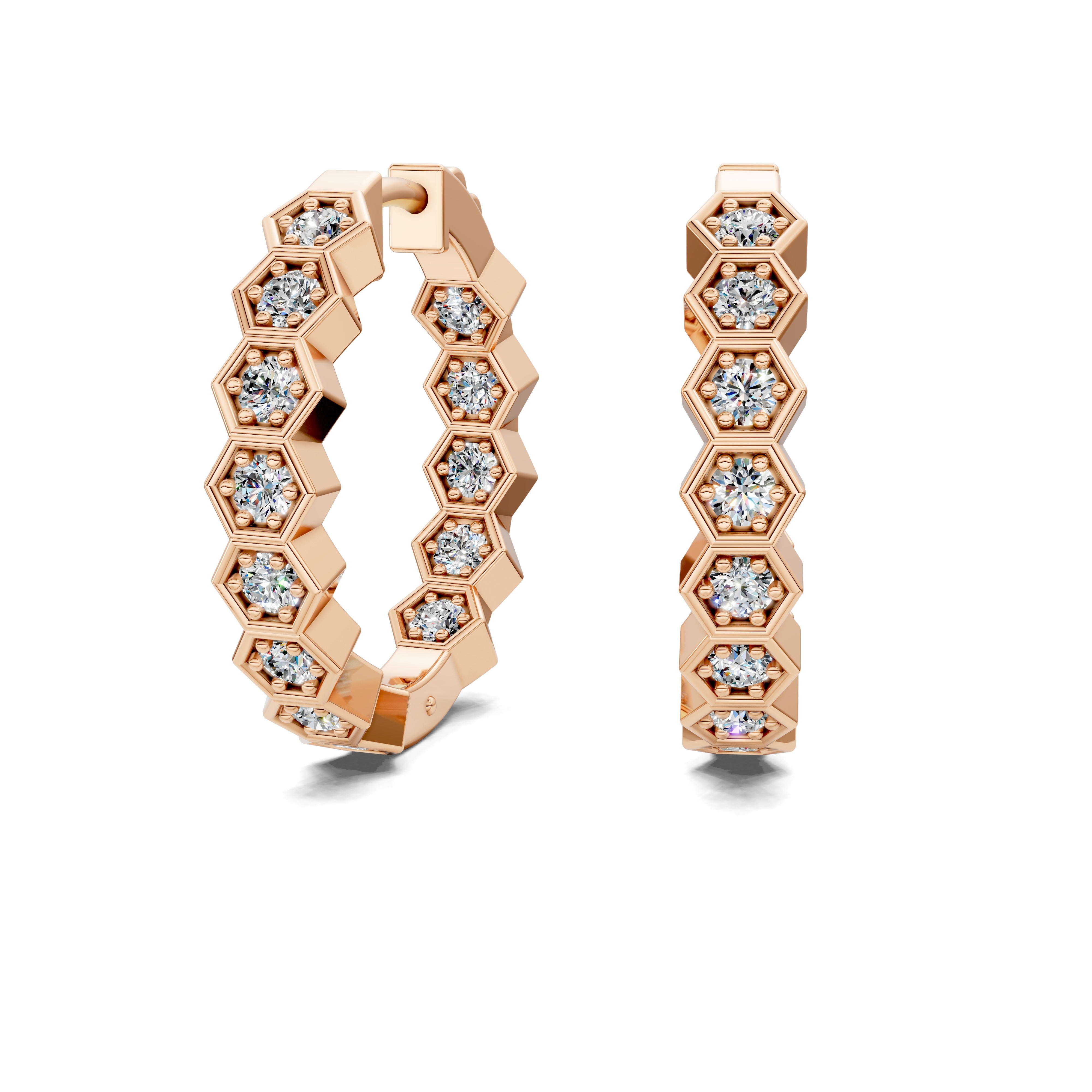 Honeycomb Round Diamond Hoop Earrings