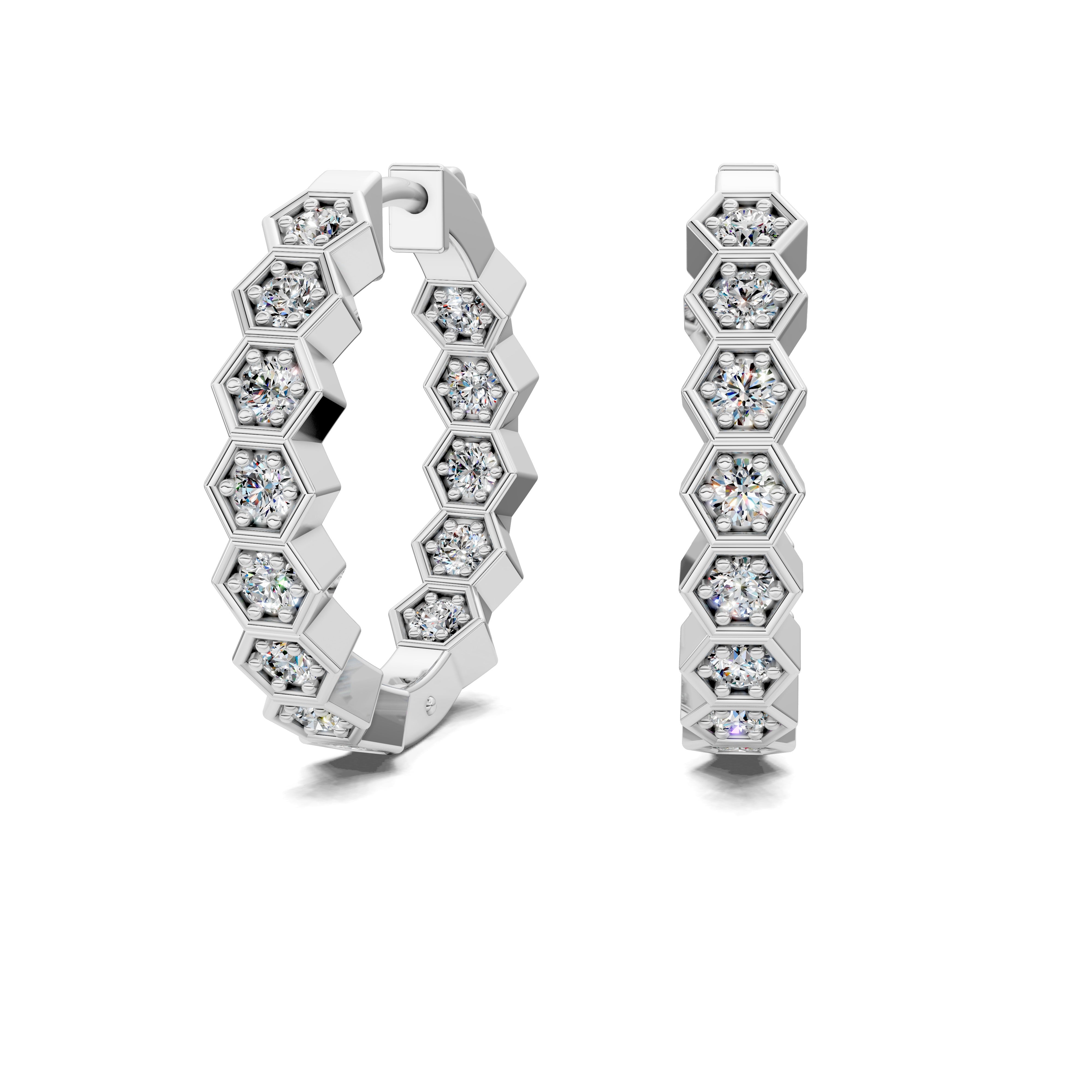 Honeycomb Round Diamond Hoop Earrings