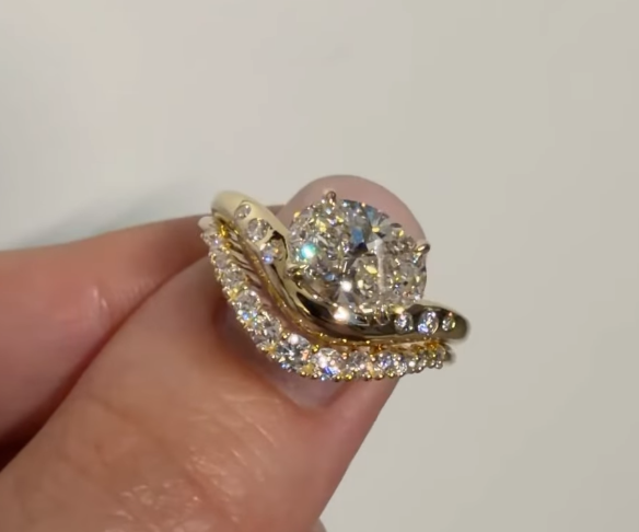 Custom Order - Sarah B, Ring Size 6.75, 3 mm, 6 diamond studded, graduated band, 14K Yellow Gold